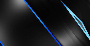 Metin için kopyalama alanı olan soyut siyah paneller. Üç boyutlu illüstrasyon. Renkli ışık özellikli koyu renk tasarım şablonu. Zarif geometrik parlak çizgili arka plan. Minimalist geometrik kapak grafiği.