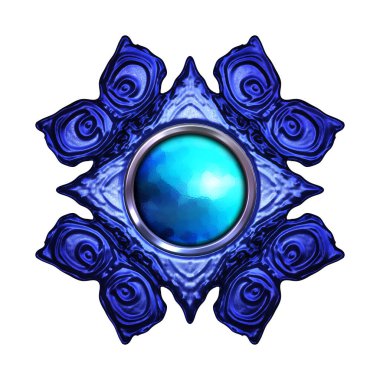 Beyaz arka planda izole bir mücevher. Mücevherli bir fantezi mücevherin 3 boyutlu görüntüsü. Masal elementi. Lüks grafik duvar kağıdı.