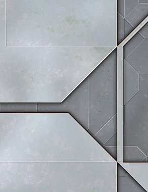 Katmanlı paneller. Fütürist soyut duvar kağıdı. Geometrik teknolojik yansıtıcı arka plan 3D metalik doku. Uzay gemisi desen yüzeyi.