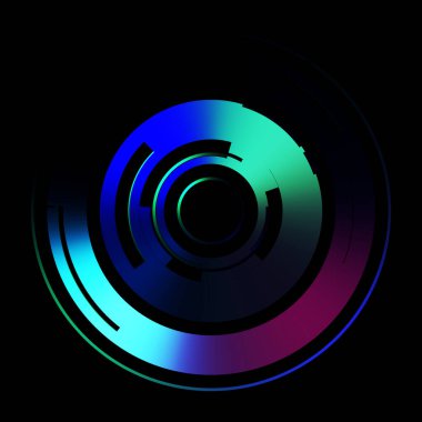 Gelecekçi hud arayüzü elementi. Soyut geometrik arkaplan. Dijital teknolojinin grafiksel çizimi siyah arkaplanda izole edildi..