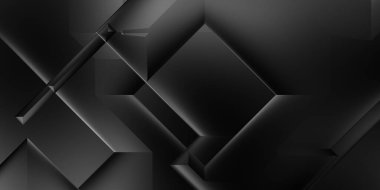Siyah üç boyutlu geometrik arkaplan. Moda lüks minimalist tasarım. Geometrik şablon. Karanlık elementleri olan birinci sınıf soyut duvar kâğıdı. Poster, broşür, sunum, web sitesi için özel tasarım.