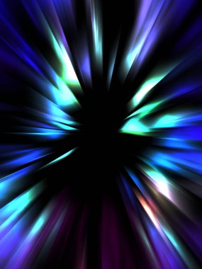 Siyah arkaplanda izole edilmiş dinamik ışık ışınları. Parlayan renkli ışık parçacıklarının grafiksel 2d çizimi.