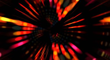 Siyah arkaplanda dönen ışık gösterisi. Lüks çizgiler. Parlak kıvrımlı duvar kağıdı. Uzay tüneli. Dönen ışık çemberi ya da maytap izi. Parlak konsept çizimi.