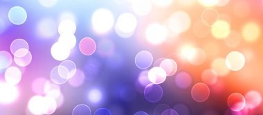 Kavramsal ışıklar duvar kağıdı. Güzel soyut çok renkli bokeh çemberleri parçacıklarla çevrili. Metninizi veya başlığınızı göstermek için boşluk ile odaklanmış olmayan canlı illüstrasyon. 