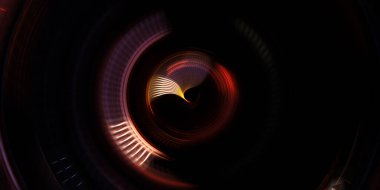 Fotoğraf makinesi konsepti. Soyut arkaplan. Dönen ışık ışınları. Hareketli kavramsal duvar kağıdı. Grafik dijital illüstrasyon. Parlayan neon ışıkları. Parlak sunum tasarım şablonu.