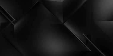 Siyah üç boyutlu geometrik arkaplan. Moda lüks minimalist tasarım. Geometrik şablon. Karanlık elementleri olan birinci sınıf soyut duvar kâğıdı. Poster, broşür, sunum, web sitesi için özel tasarım.