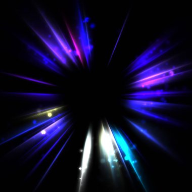 Işık huzmeleri ve parlayan parçacıkların kesiştiği güzel bir zemin. Canlı renkli ışıkların duvar kâğıdı. Parlak ışık görüntüsü.