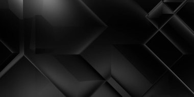 Siyah üç boyutlu geometrik arkaplan. Moda lüks minimalist tasarım. Geometrik şablon. Karanlık elementleri olan birinci sınıf soyut duvar kâğıdı. Poster, broşür, sunum, web sitesi için özel tasarım.