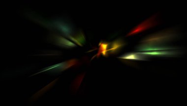 Parlayan ışıkları hareket ettirmenin havalı arka planı. Tasarımınız için canlı renkli bir portal şablonu. Işık ışınları ve hareket halindeki ışıldayan parçacıklar bir solucan deliği şekli oluşturuyor..