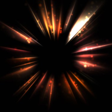 Işık huzmeleri ve parlayan parçacıkların kesiştiği güzel bir zemin. Canlı renkli ışıkların duvar kâğıdı. Parlak ışık görüntüsü.