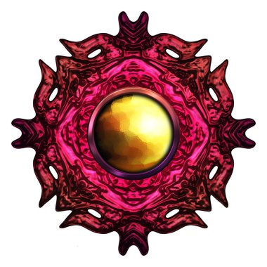 Beyaz arka planda izole bir mücevher. Mücevherli bir fantezi mücevherin 3 boyutlu görüntüsü. Masal elementi. Lüks grafik duvar kağıdı.