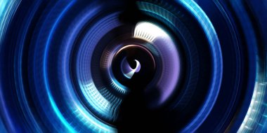 Fotoğraf makinesi konsepti. Soyut arkaplan. Dönen ışık ışınları. Hareketli kavramsal duvar kağıdı. Grafik dijital illüstrasyon. Parlayan neon ışıkları. Parlak sunum tasarım şablonu.