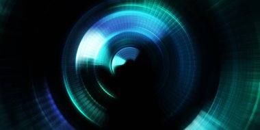 Parlayan neon ışıkları. Parlak sunum tasarım şablonu. Fotoğraf makinesi konsepti. Soyut arkaplan. Dönen ışık ışınları. Hareketli kavramsal duvar kağıdı. Grafik dijital illüstrasyon. 