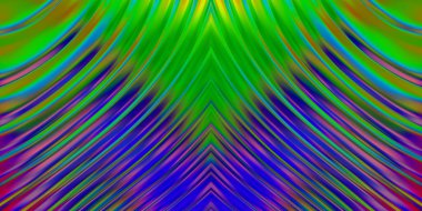Renkli dalgalı yansıtıcı duvar kağıdının üç boyutlu çizimi. Duvar kağıdı, afiş, arkaplan, kart, kitap kapağı veya web sitesi için grafiksel illüstrasyon. Soyut parlak arkaplan.