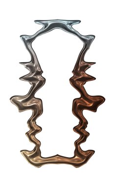 Üç boyutlu metalik illüstrasyon. Beyaz arka planda izole edilmiş fantezi çerçevesi. Davetiyeler, posterler, menü, hatıra defteri ve sunum için mükemmel. Metnin için şablon.