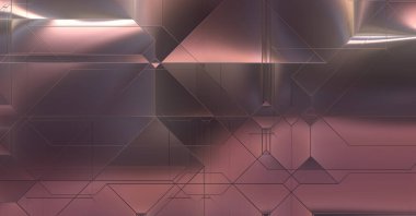 Parlak saten kaplama yüzey teknolojisi 3 boyutlu desen. Lüks yansımalı metal panel dokusu. Arkaplan, duvar kağıdı, uzay gemisi gövdesi için cilalanmış geometrik metal yansıtıcı fütüristik malzeme.