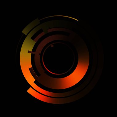 Gelecekçi hud arayüzü elementi. Soyut geometrik arkaplan. Dijital teknolojinin grafiksel çizimi siyah arkaplanda izole edildi..