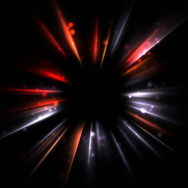 Işık huzmeleri ve parlayan parçacıkların kesiştiği güzel bir zemin. Canlı renkli ışıkların duvar kâğıdı. Parlak ışık görüntüsü.