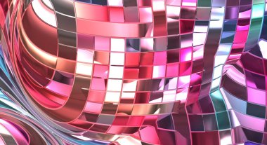 Metalik panel dokusunun 3 boyutlu çizimi. Renkli, parlak, soyut duvar kağıdı. Geometrik teknolojik parlak yansıtıcı arka plan. Yaratıcı parlak kavramsal arkaplan.