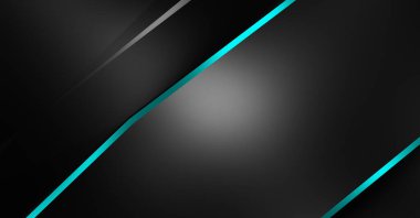 Metin için kopyalama alanı olan soyut siyah paneller. Üç boyutlu illüstrasyon. Renkli ışık özellikli koyu renk tasarım şablonu. Zarif geometrik parlak çizgili arka plan. Minimalist geometrik kapak grafiği.