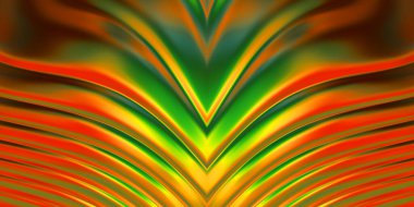 Renkli dalgalı yansıtıcı duvar kağıdının üç boyutlu çizimi. Duvar kağıdı, afiş, arkaplan, kart, kitap kapağı veya web sitesi için grafiksel illüstrasyon. Soyut parlak arkaplan.