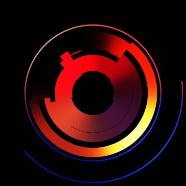 Gelecekçi hud arayüzü elementi. Soyut geometrik arkaplan. Dijital teknolojinin grafiksel çizimi siyah arkaplanda izole edildi..