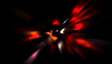 Parlayan ışıkları hareket ettirmenin havalı arka planı. Tasarımınız için canlı renkli bir portal şablonu. Işık ışınları ve hareket halindeki ışıldayan parçacıklar bir solucan deliği şekli oluşturuyor..