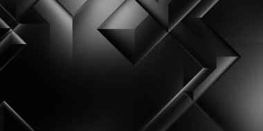 Siyah üç boyutlu geometrik arkaplan. Moda lüks minimalist tasarım. Geometrik şablon. Karanlık elementleri olan birinci sınıf soyut duvar kâğıdı. Poster, broşür, sunum, web sitesi için özel tasarım.