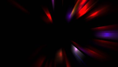 Siyah arkaplanda izole edilmiş dinamik ışık ışınları. Parlayan renkli ışık parçacıklarının grafiksel 2d çizimi.