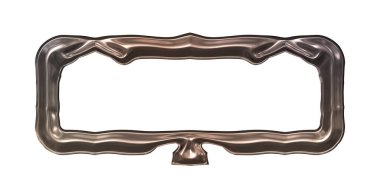 Üç boyutlu metalik illüstrasyon. Beyaz arka planda izole edilmiş fantezi çerçevesi. Davetiyeler, posterler, menü, hatıra defteri ve sunum için mükemmel. Metnin için şablon.