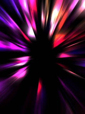 Siyah arkaplanda izole edilmiş dinamik ışık ışınları. Parlayan renkli ışık parçacıklarının grafiksel 2d çizimi.