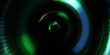 Parlayan neon ışıkları. Parlak sunum tasarım şablonu. Fotoğraf makinesi konsepti. Soyut arkaplan. Dönen ışık ışınları. Hareketli kavramsal duvar kağıdı. Grafik dijital illüstrasyon. 