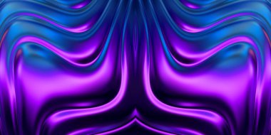 Renkli dalgalı yansıtıcı duvar kağıdının üç boyutlu çizimi. Duvar kağıdı, afiş, arkaplan, kart, kitap kapağı veya web sitesi için grafiksel illüstrasyon. Soyut parlak arkaplan.