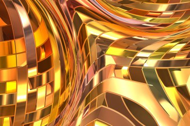 Metalik panel dokusunun 3 boyutlu çizimi. Renkli, parlak, soyut duvar kağıdı. Geometrik teknolojik parlak yansıtıcı arka plan. Yaratıcı parlak kavramsal arkaplan.