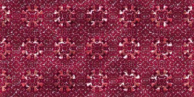 Renkli kumaş arka planında moda tarzında gümüş örgü süsü olan lüks, kusursuz bir şablon. Duvar kağıtları ve tekstil baskısı için tasarım. Lüks, ışıl ışıl metalimsi fantezi dokusu.