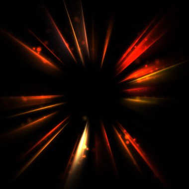 Işık huzmeleri ve parlayan parçacıkların kesiştiği güzel bir zemin. Canlı renkli ışıkların duvar kâğıdı. Parlak ışık görüntüsü.