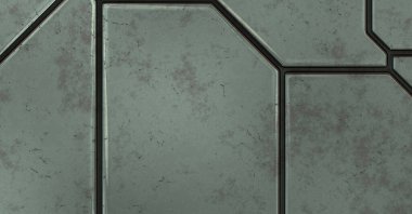 Gelecekçi kavramsal tasarım arka planı. Uzay gemisi desenli duvar kağıdı. Fırçalanmış teknoloji şablonu yüzeyi. Üç boyutlu illüstrasyon. SciFi panelleri duvar.