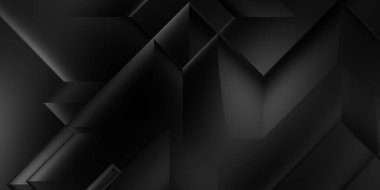 Siyah üç boyutlu geometrik arkaplan. Moda lüks minimalist tasarım. Geometrik şablon. Karanlık elementleri olan birinci sınıf soyut duvar kâğıdı. Poster, broşür, sunum, web sitesi için özel tasarım.