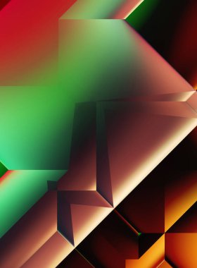 Geometrik dinamik şekiller. Gölgeli teknoloji dijital şablonu ve gradyan arka planda ışıklar. Modern basit geometrik renk gradyanı soyut arkaplan. 3B illüstrasyon. 