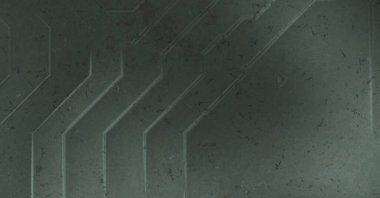 Çukur SciFi panelleri duvar. Üç boyutlu illüstrasyon. Gelecekçi kavramsal tasarım arka planı. Uzay gemisi desenli duvar kağıdı. Fırçalanmış teknoloji desen yüzeyi. 