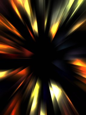 Siyah arkaplanda izole edilmiş dinamik ışık ışınları. Parlayan renkli ışık parçacıklarının grafiksel 2d çizimi.