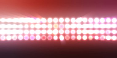 Parlak desenli duvar kağıdı. Sahne ışıkları olan renkli ışıkların ihtişamlı arkaplanı. Parlayan ışıklar siyah arka planda parti izleri. Sahne veya stadyum ışıklarının dijital illüstrasyonu. 