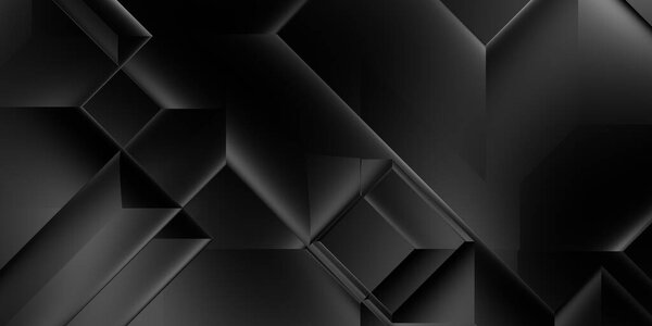 Black 3d geometric background. Trendy luxury minimalist design. Geometrical template. Premium abstract wallpaper with dark elements. Exclusive design for poster, brochure, presentation, website.