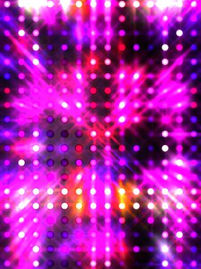 Parlayan ışıklar siyah arka planda parti izleri. Sahne veya stadyum ışıklarının dijital illüstrasyonu. Parlak desenli duvar kağıdı. Sahne ışıkları ile renkli ışıkların ihtişamlı arkaplanı.
