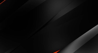 Metin için kopyalama alanı olan soyut siyah paneller. Üç boyutlu illüstrasyon. Renkli ışık özellikli koyu renk tasarım şablonu. Zarif geometrik parlak çizgili arka plan. Minimalist geometrik kapak grafiği.