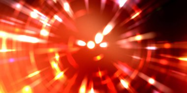 Parlayan ışıkları hareket ettirmenin havalı arka planı. Tasarımınız için canlı renkli bir portal şablonu. Işık ışınları ve hareket halindeki ışıldayan parçacıklar bir solucan deliği şekli oluşturuyor..