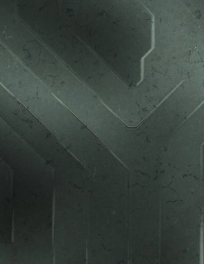 Çukur SciFi panelleri duvar. Üç boyutlu illüstrasyon. Gelecekçi kavramsal tasarım arka planı. Uzay gemisi desenli duvar kağıdı. Fırçalanmış teknoloji desen yüzeyi. 