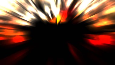 Siyah arkaplanda izole edilmiş dinamik ışık ışınları. Parlayan renkli ışık parçacıklarının grafiksel 2d çizimi.