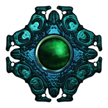 Beyaz arka planda izole bir mücevher. Mücevherli bir fantezi mücevherin 3 boyutlu görüntüsü. Masal elementi. Lüks grafik duvar kağıdı.