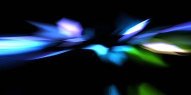 Güzel canlı renklerle enerji patlaması. Siyah arkaplanda izole edilmiş dinamik ışık ışınları. Parlayan renkli ışık parçacıklarının grafiksel 2D çizimi. Parlak tasarım şablonu.